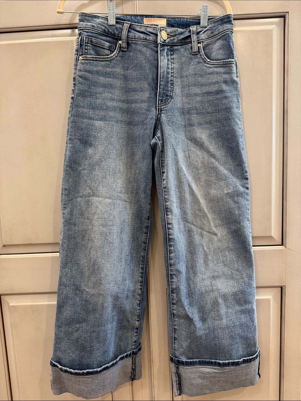 Kut from the Kloth Meg High Rise Fab Ab Wide-Leg Cuffed Jeans